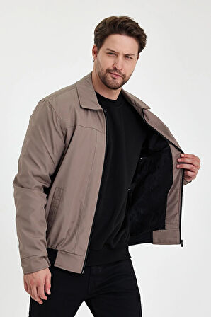 Krem İçi Kalın Kürklü Klasik Yakalı Rüzgar Ve Su Geçirmez Mont&Kaban