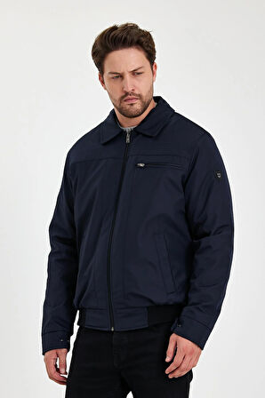 Lacivert İçi Kalın Kürklü Klasik Yakalı Rüzgar Ve Su Geçirmez Mont&Kaban