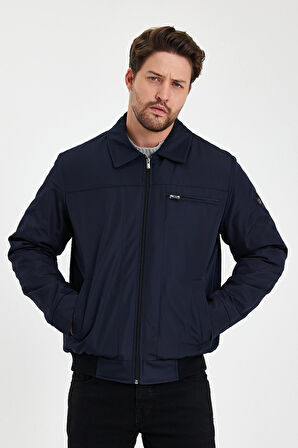 Lacivert İçi Kalın Kürklü Klasik Yakalı Rüzgar Ve Su Geçirmez Mont&Kaban