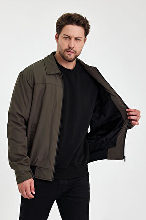 Yeşil İçi Kalın Kürklü Klasik Yakalı Rüzgar Ve Su Geçirmez Mont&Kaban