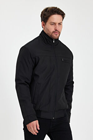 Siyah İçi Kalın Kürklü Hakim Yakalı Rüzgar Ve Su Geçirmez Mont&Kaban