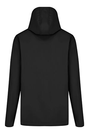 Siyah Erkek %100 Su Geçirmez İçi Polarlı İç Çepli Çıkartılabilir Kapüşonlu Softshell Mont&Kaban 