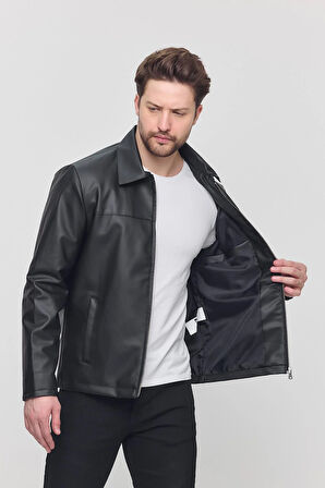 Siyah Erkek Basic Suni Deri Yazlık Ceket&Mont