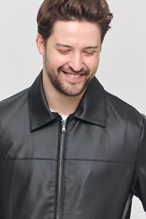 Siyah Erkek Basic Suni Deri Yazlık Ceket&Mont