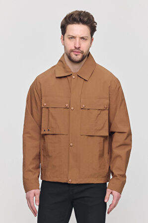 Kahverengi Erkek Çift Göğüs Cepli Yazlık Ceket&Mont