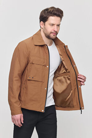 Kahverengi Erkek Çift Göğüs Cepli Yazlık Ceket&Mont