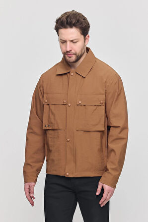 Kahverengi Erkek Çift Göğüs Cepli Yazlık Ceket&Mont