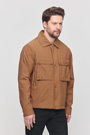 Kahverengi Erkek Çift Göğüs Cepli Yazlık Ceket&Mont