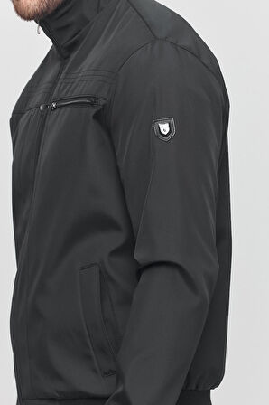 Erkek Siyah Mevsimlik Triko Detaylı Fermuarlı İç Cepli Mont&Ceket