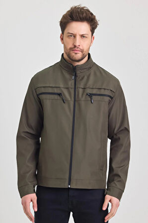 Yeşil Erkek Pamuk Polyester Karışımlı Çift Göğüs Fermuarlı Su Ve Rüzgar Geçirmez Mevsimlik&Yazlık Mont