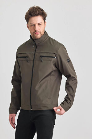 Yeşil Erkek Pamuk Polyester Karışımlı Çift Göğüs Fermuarlı Su Ve Rüzgar Geçirmez Mevsimlik&Yazlık Mont