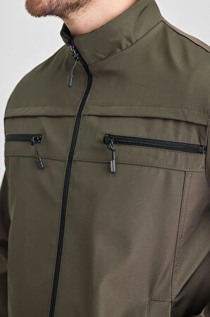 Yeşil Erkek Pamuk Polyester Karışımlı Çift Göğüs Fermuarlı Su Ve Rüzgar Geçirmez Mevsimlik&Yazlık Mont