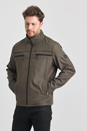 Yeşil Erkek Pamuk Polyester Karışımlı Çift Göğüs Fermuarlı Su Ve Rüzgar Geçirmez Mevsimlik&Yazlık Mont