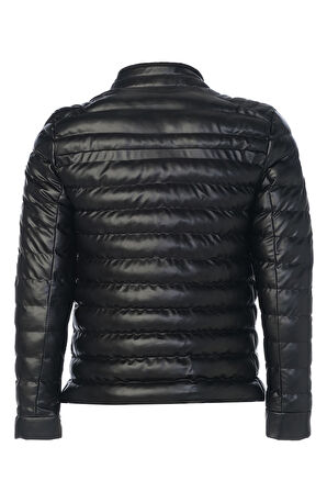 Sivaist Erkek Siyah Slim Fit İçi Kalın Kürklü Su İtici Şişme Deri Ceket & Mont
