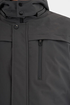 Erkek Gri %100 Su Ve Rüzgar Geçirmez Kürklü Çıkartılabilir Kapüşonlu Mont&Kaban