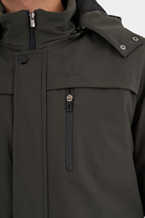 Erkek Yeşil %100 Su Ve Rüzgar Geçirmez Kürklü Çıkartılabilir Kapüşonlu Mont&Kaban