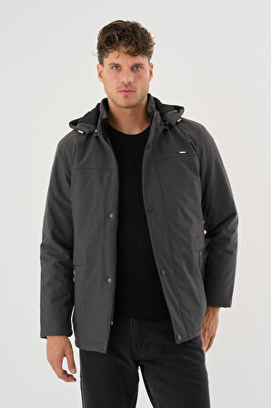 Erkek Gri %100 Su Ve Rüzgar Geçirmez Kürklü Çıkartılabilir Kapüşonlu Mont&Kaban