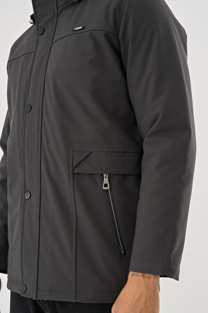 Erkek Gri %100 Su Ve Rüzgar Geçirmez Kürklü Çıkartılabilir Kapüşonlu Mont&Kaban