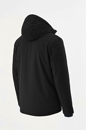 Erkek Siyah Outdoor Su İtici Kapüşonlu Kaban – Rüzgar Geçirmez, Hafif ve Dayanıklı