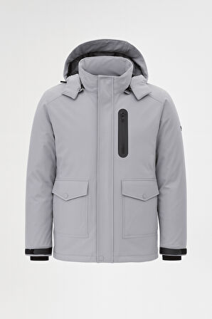 Erkek Gri Outdoor Su Geçirmez Kapüşonlu Kışlık Kaban – Rüzgar ve Yağmura Dayanıklı