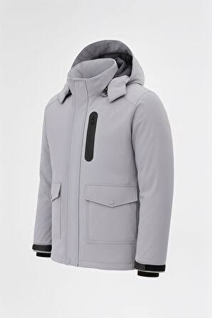 Erkek Gri Outdoor Su Geçirmez Kapüşonlu Kışlık Kaban – Rüzgar ve Yağmura Dayanıklı