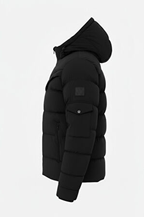 Erkek Siyah Erkek Outdoor Su Geçirmez Kapüşonlu Kışlık Kaban – Rüzgar ve Yağmura Dayanıklı  Mont&Kaban