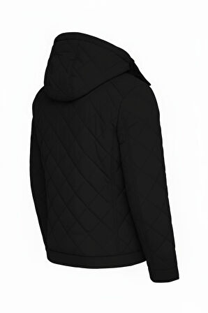 Erkek Siyah Outdoor Su İtici Kapüşonlu Kaban – Rüzgar Geçirmez, Hafif ve Dayanıklı Kapitone Mont&Kaban