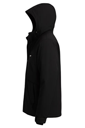 Erkek Siyah Su Ve Rüzgar Geçirmez Çıkartılabilir Kapüşonlu Softshell Mont&Kaban