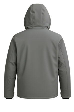 Erkek Gri Su Ve Rüzgar Geçirmez Çıkartılabilir Kapüşonlu Softshell Mont&Kaban