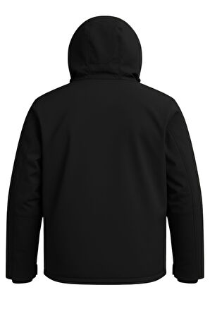 Erkek Siyah Su Ve Rüzgar Geçirmez Çıkartılabilir Kapüşonlu Softshell Mont&Kaban