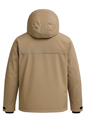 Erkek Krem Su Ve Rüzgar Geçirmez Çıkartılabilir Kapüşonlu Softshell Mont&Kaban