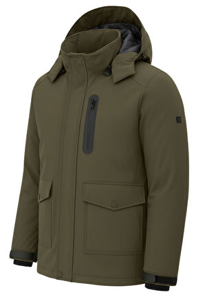 Erkek Yeşil Outdoor Su Geçirmez Kapüşonlu Kışlık Kaban – Rüzgar ve Yağmura Dayanıklı