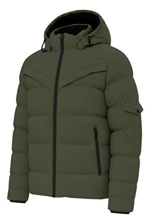 Erkek Yeşil Erkek Outdoor Su Geçirmez Kapüşonlu Kışlık Kaban – Rüzgar ve Yağmura Dayanıklı  Mont&Kaban