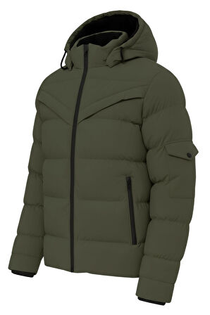 Erkek Yeşil Erkek Outdoor Su Geçirmez Kapüşonlu Kışlık Kaban – Rüzgar ve Yağmura Dayanıklı  Mont&Kaban