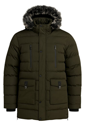 Erkek Yeşil Erkek Outdoor Su Geçirmez Kapüşonlu Kışlık Kaban – Rüzgar ve Yağmura Dayanıklı  Mont&Kaban