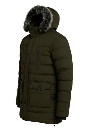 Erkek Yeşil Erkek Outdoor Su Geçirmez Kapüşonlu Kışlık Kaban – Rüzgar ve Yağmura Dayanıklı  Mont&Kaban