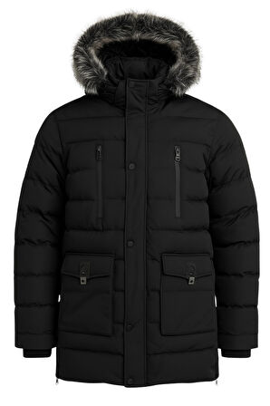 Erkek Siyah Erkek Outdoor Su Geçirmez Kapüşonlu Kışlık Kaban – Rüzgar ve Yağmura Dayanıklı  Mont&Kaban