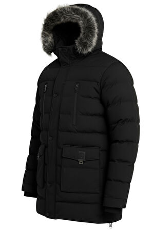 Erkek Siyah Erkek Outdoor Su Geçirmez Kapüşonlu Kışlık Kaban – Rüzgar ve Yağmura Dayanıklı  Mont&Kaban