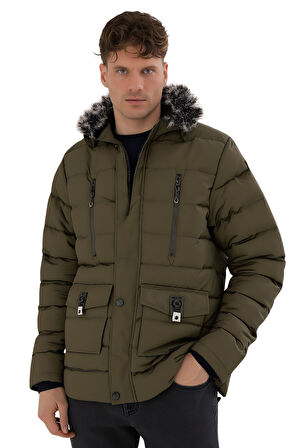 Erkek Yeşil Erkek Outdoor Su Geçirmez Kapüşonlu Kışlık Kaban – Rüzgar ve Yağmura Dayanıklı Mont&Kaban