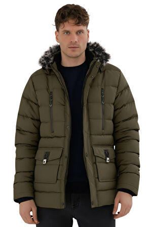 Erkek Yeşil Erkek Outdoor Su Geçirmez Kapüşonlu Kışlık Kaban – Rüzgar ve Yağmura Dayanıklı Mont&Kaban