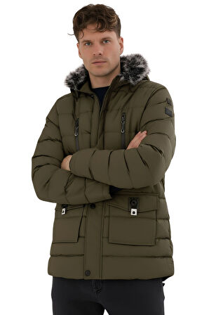 Erkek Yeşil Erkek Outdoor Su Geçirmez Kapüşonlu Kışlık Kaban – Rüzgar ve Yağmura Dayanıklı Mont&Kaban