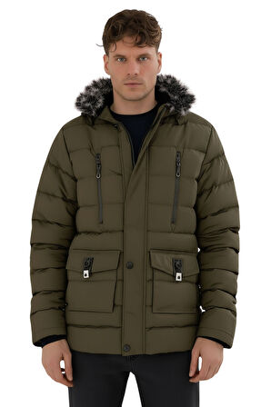 Erkek Yeşil Erkek Outdoor Su Geçirmez Kapüşonlu Kışlık Kaban – Rüzgar ve Yağmura Dayanıklı Mont&Kaban