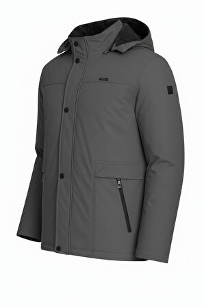 Erkek Gri %100 Su Ve Rüzgar Geçirmez Kürklü Çıkartılabilir Kapüşonlu Mont&Kaban