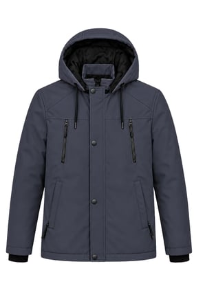 Erkek Lacivert Softshell Mont Kapüşonlu Kışlık Suya Dayanıklı Fermuarlı Cepli Outdoor Mont
