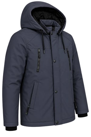 Erkek Lacivert Softshell Mont Kapüşonlu Kışlık Suya Dayanıklı Fermuarlı Cepli Outdoor Mont
