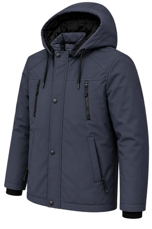 Erkek Lacivert Softshell Mont Kapüşonlu Kışlık Suya Dayanıklı Fermuarlı Cepli Outdoor Mont