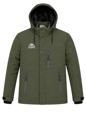 Erkek Yeşil Softshell Mont Kapüşonlu Kışlık Suya Dayanıklı Fermuarlı Cepli Outdoor Mont