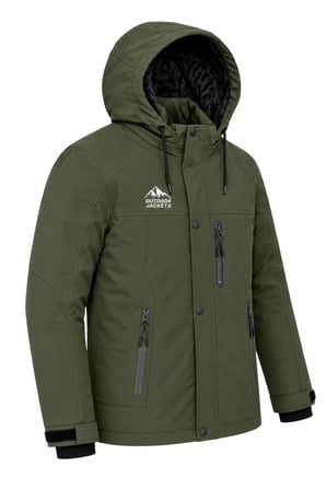 Erkek Yeşil Softshell Mont Kapüşonlu Kışlık Suya Dayanıklı Fermuarlı Cepli Outdoor Mont