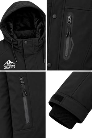 Erkek Siyah Softshell Mont Kapüşonlu Kışlık Suya Dayanıklı Fermuarlı Cepli Outdoor Mont