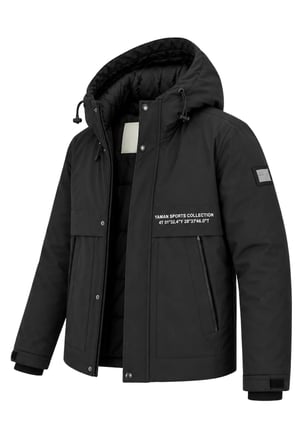 Erkek Siyah Kapüşonlu Kışlık Mont Suya Dayanıklı Fermuarlı Çıtçıtlı Cepli Outdoor Mont